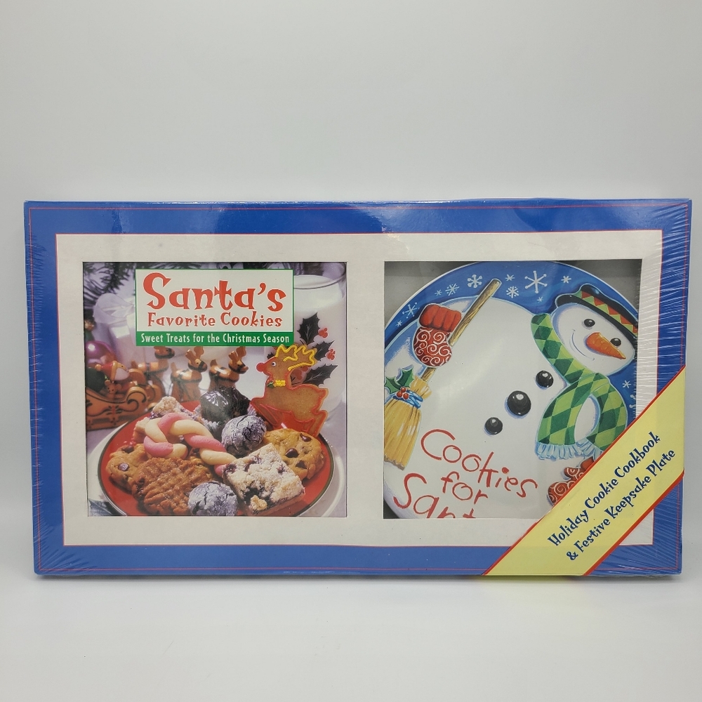 Santa's Favorite Cookies Ceramic Holiday Plate and Cookie Recipe Book Set